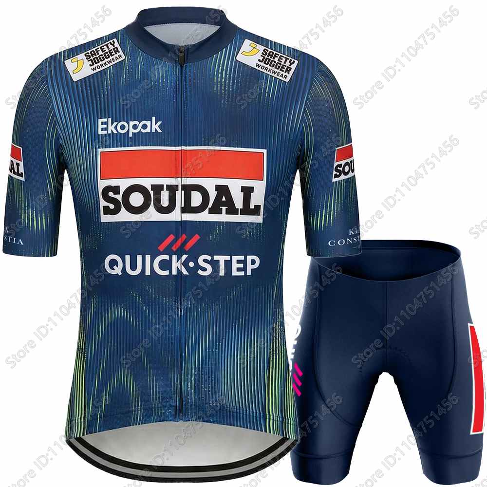 Team Soudal-Quick-Step Cycling Jersey Set Italy Tour Cycling Clothing Men Road Bike Shirt Suit Bicycle Bib Shorts MTB Wear