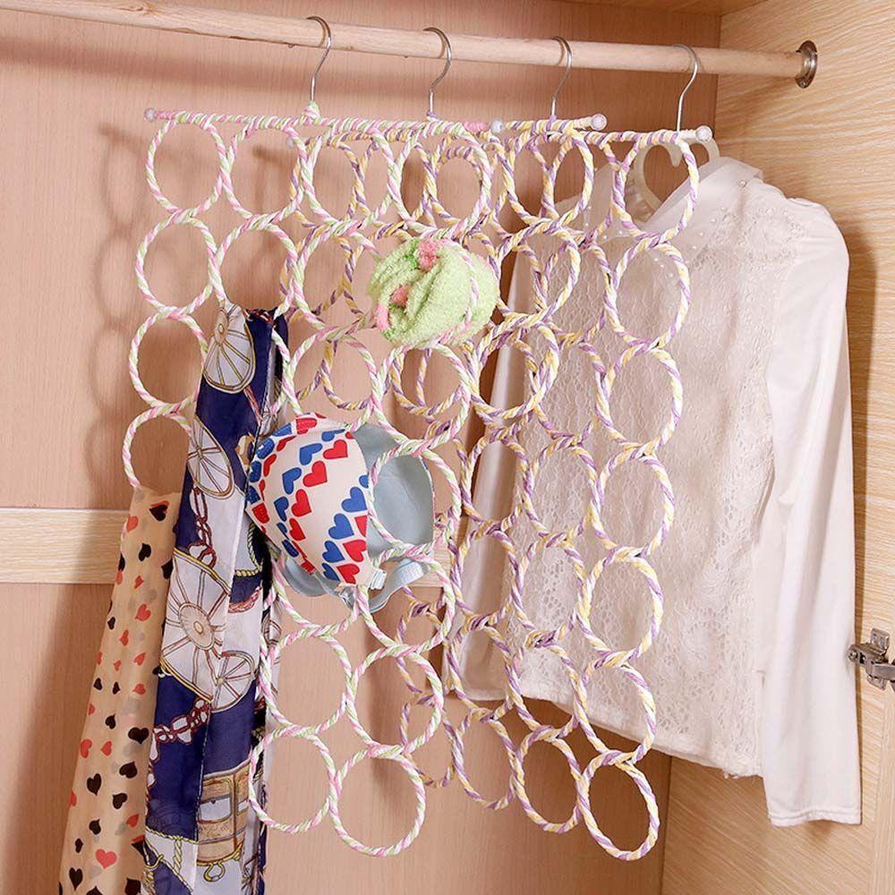 1Pcs 6/9/12/16/20/28 Ring Scarf Hanger Rattan Weave Display Rack  Wardrobe Storage Holder