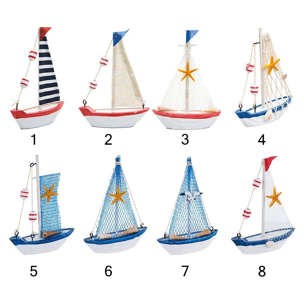 Mediterranean Style Seashell Ship Model 15*11*3cm Miniature Boat Figurine  Office Room Livingroom