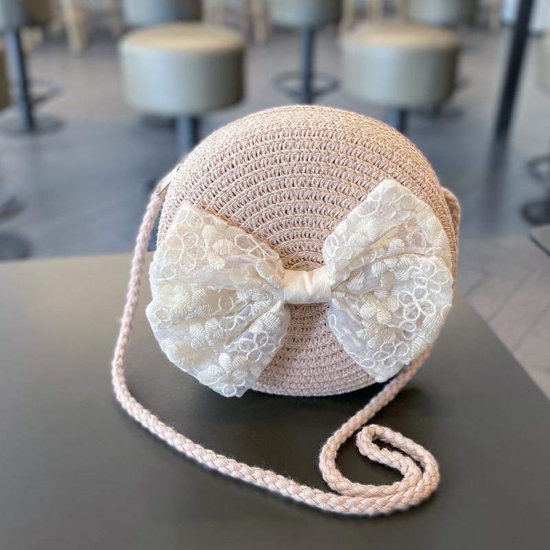 2 Stück/Set Sommer-Handgewebter Strohhut und Umhängetasche für kleine Mädchen, Kinder Baby Prinzessin Schleife Strandstroh Sonnenhut