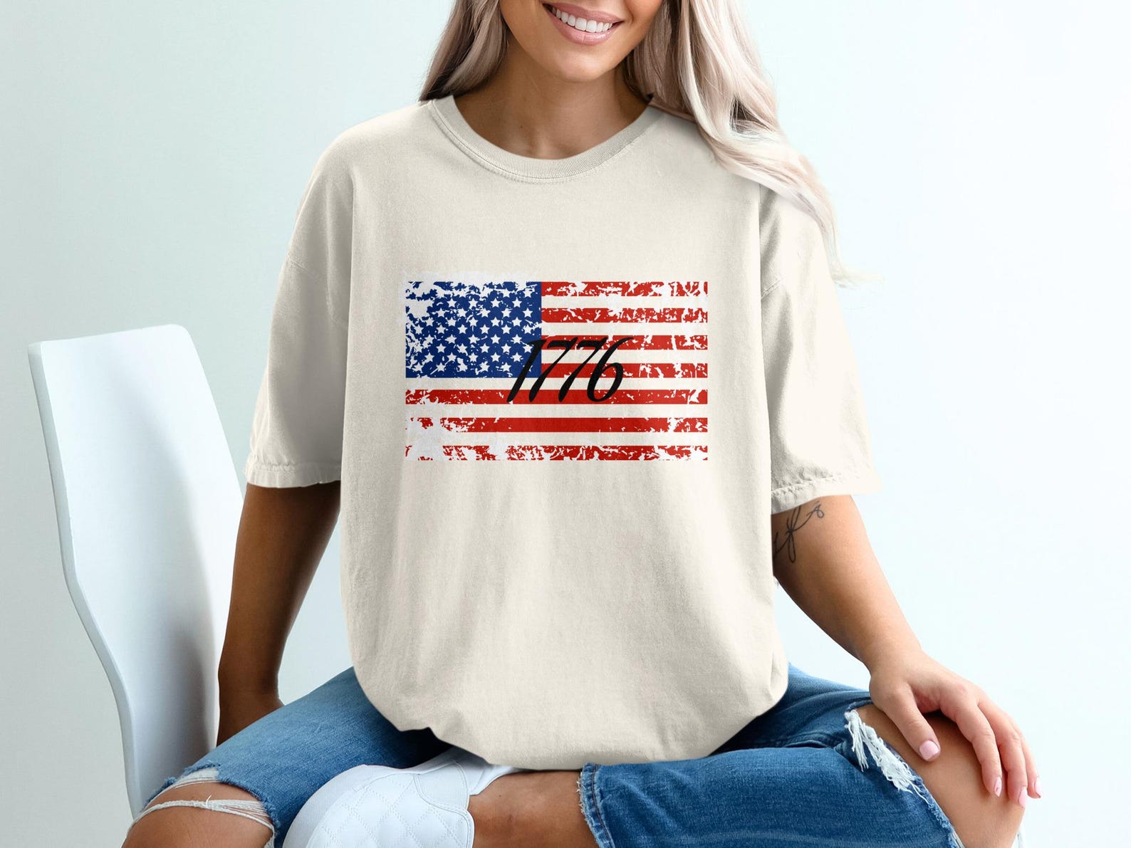 1776 Distressed American Flag T-Shirt, Patriotic USA Pride Tee 3XL