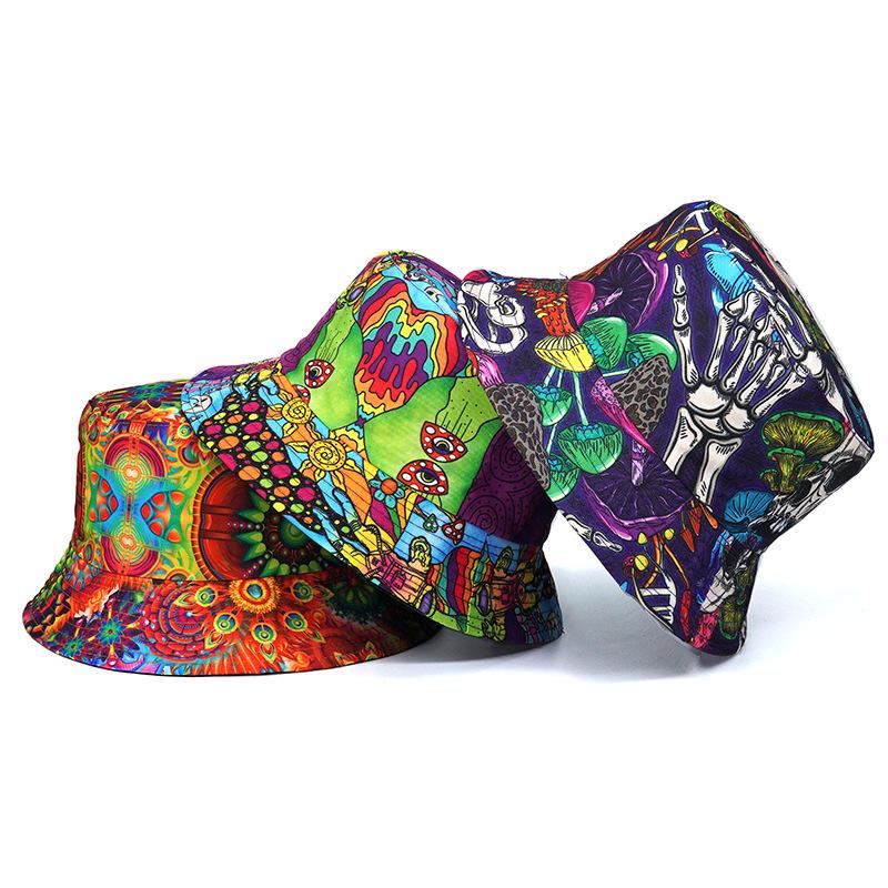 Unisex Bucket Hat with All-Over Mushroom Print Lightweight Breathable Fabric Casual Outdoor Sun Protection Hat for Travel Beach Fishing
