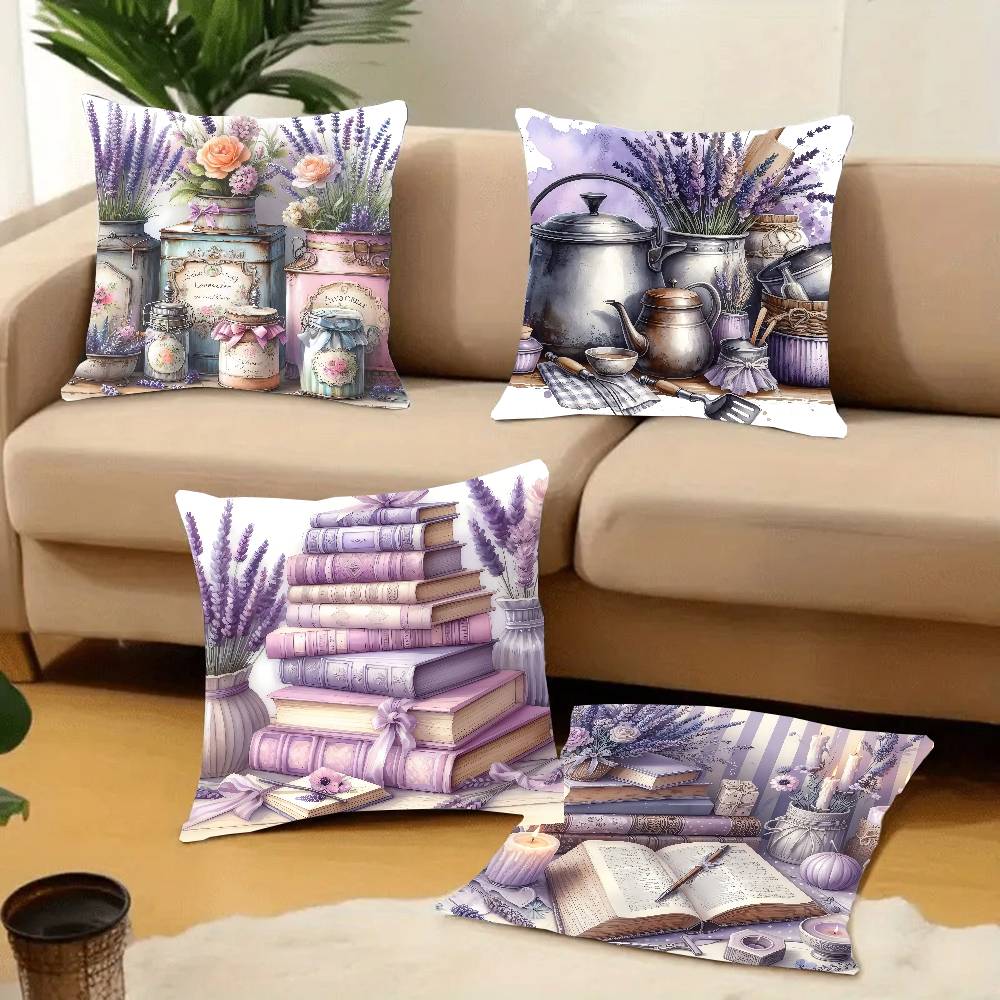 Kissenbezug mit Lavendel-Thema Heimdeko Überwurf für Sofa Bett Auto Raumdeko Geschenkidee