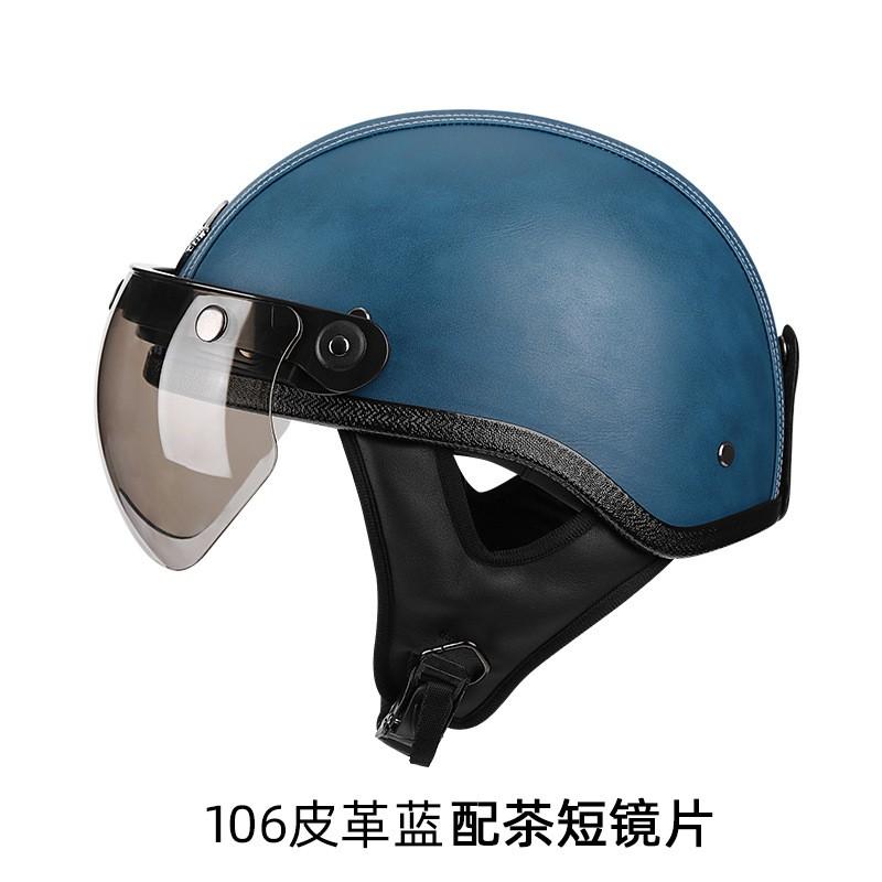 Vintage-Style Half Face Motorcycle Helmet Men Women PC Shell Retro Leather Design All Season Scooter Riding