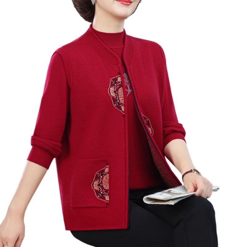 Grandma's Cardigan, Vest, Sweater Set, Elderly Autumn Knitted Sweater Two-piece Set, Mother's Autumn New