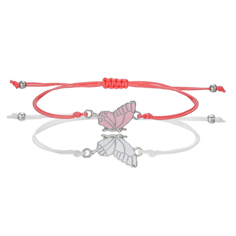 Butterfly braided bracelet, couple girlfriend beaded hand rope, alloy butterfly adjustable wax wire bracelet