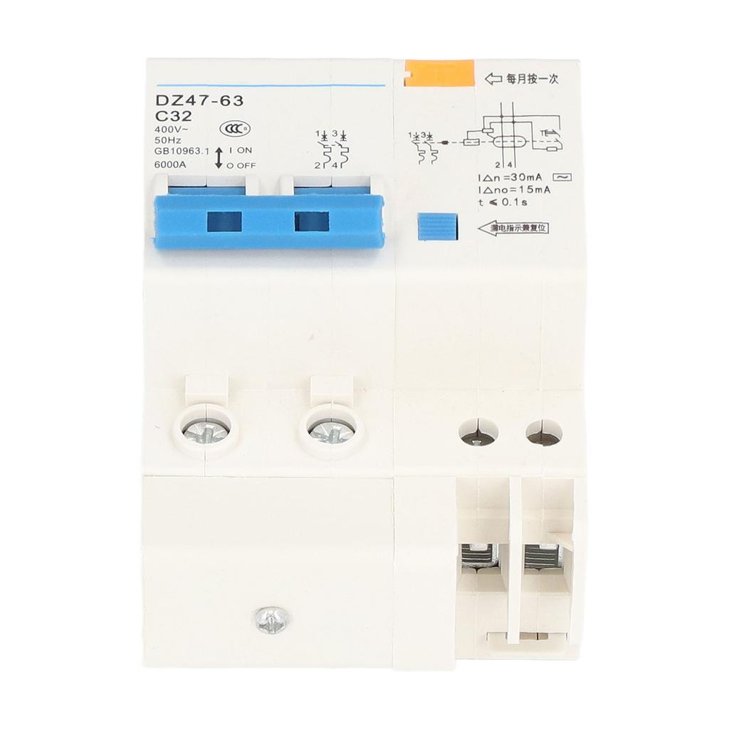 Small Circuit Breaker Ground Fault Interrupter with Protection 30mA 400V 2P+N 32A DZ4763 C32