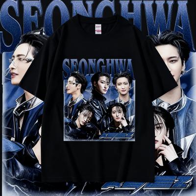2025 Summe Kpop Band Choi San Ateez Graphic Unisex Hip Hop Clothing Oversized 100 Pure Cotton Printed Tshirt Breathable Tshirt
