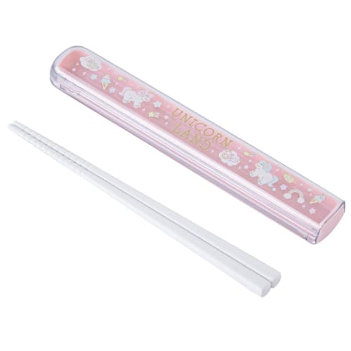 

[.co.jp Exclusive] Sliding Antibacterial Chopstick Case Set, 16.5cm, Unicorn Design, Perfect for Lunch Boxes, Dishwasher Safe, HS-11