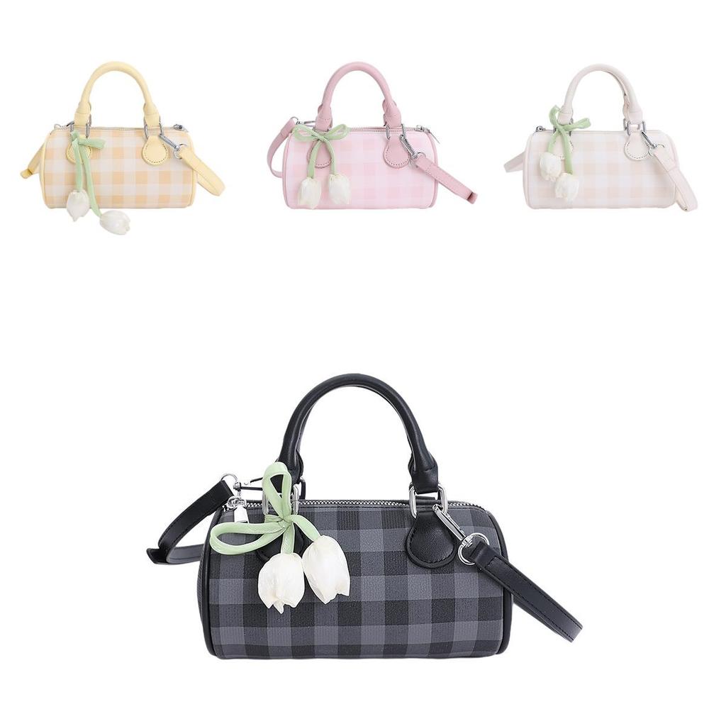 Womens Pu Pillow Bag With Contrast Check Pattern For Casual Daily Use