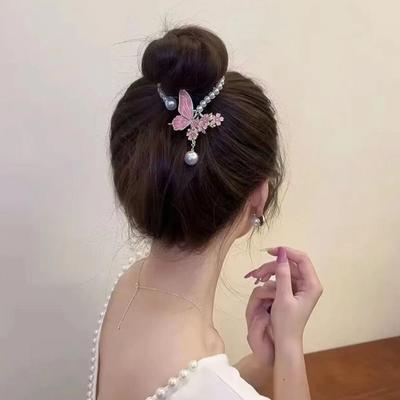 Flower Women Hair Claw Butterfly Pearl Hair Clip Hair Bun Fixed Clip Korean Style Ponytail Buckle