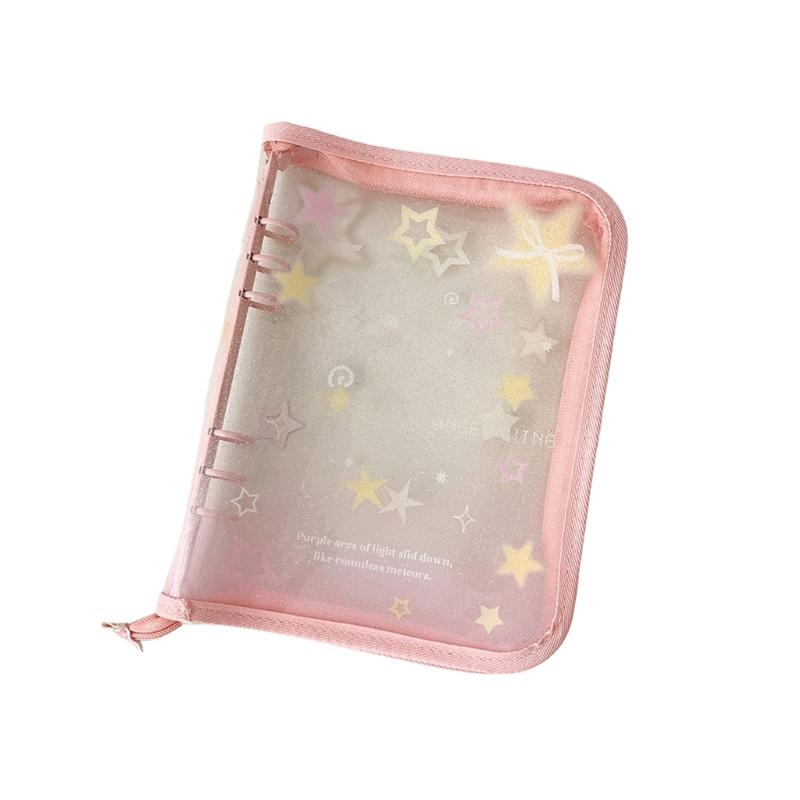 Clear Photo Album Case With Zippered Closures PVC Binder 6 Rings Cover For Kpop Fan Small Card Organization Protectors