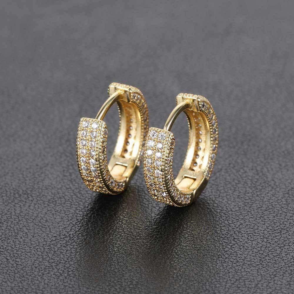 Hip Hop Fashion Double-row Full-Zircon Hoop Earrings for Men Women Classic Personality Daily Wear Gifts Stainless Steel Jewelry