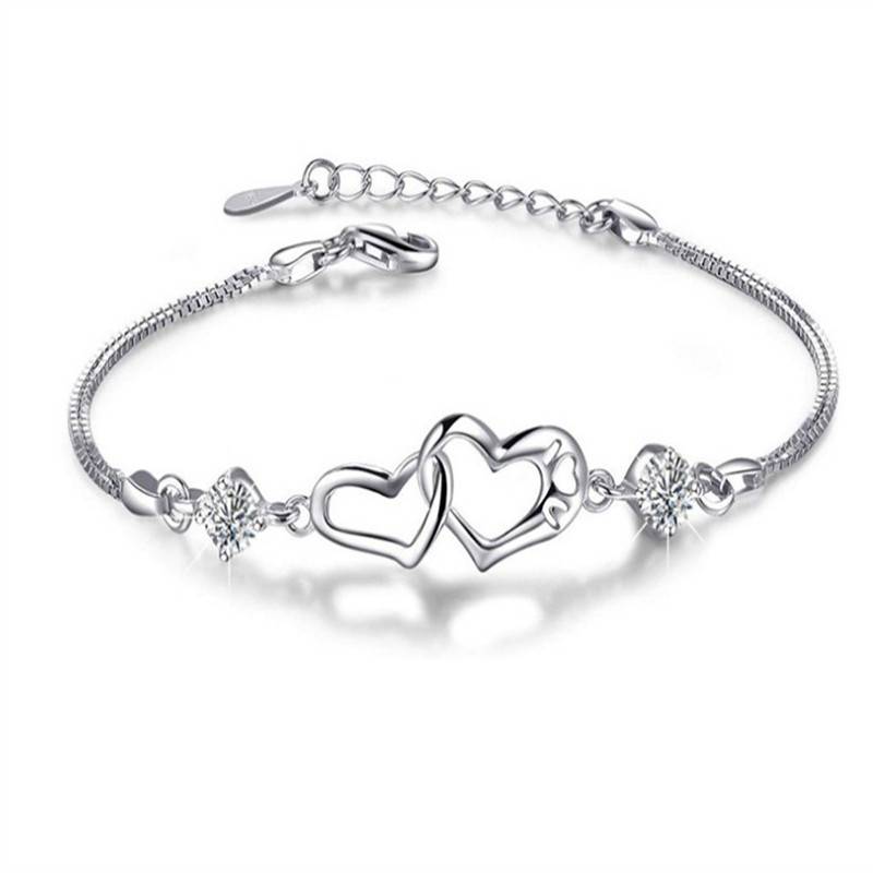 JewelryTop  Sterling  Classic Crystal Heart Bracelets Charms for Women Fashion Party Wedding Jewelry Gifts