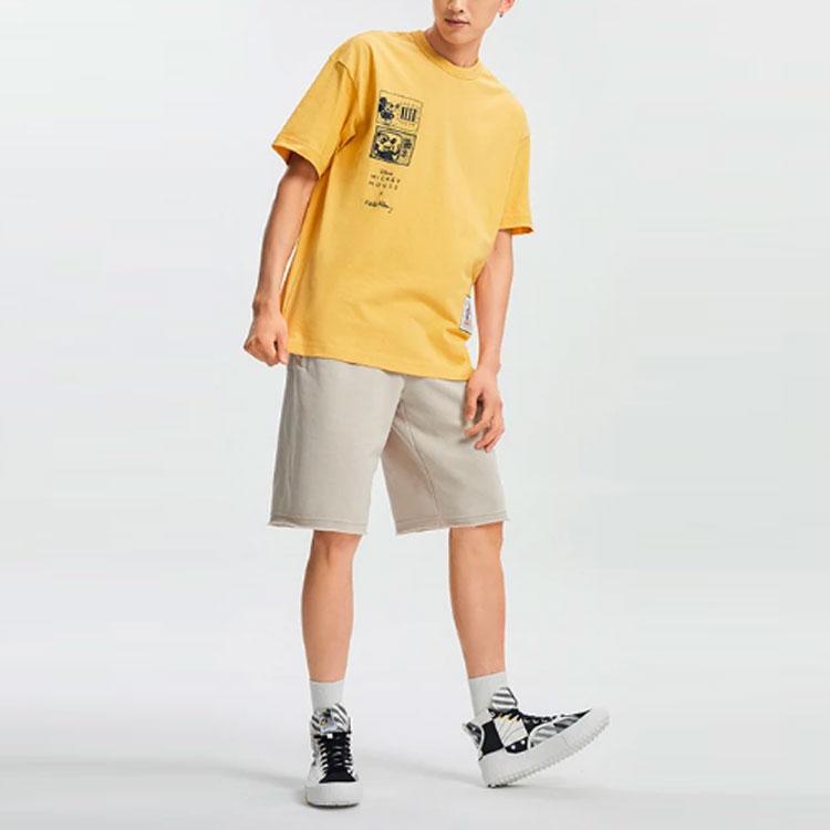 Li-Ning X Disney Co-Branded Mickey X Keith Haring Collection Print Loose-Fit Sports Short Sleeve T-Shirt Men Tops Light-Ochre-Yellow AHSR501-3