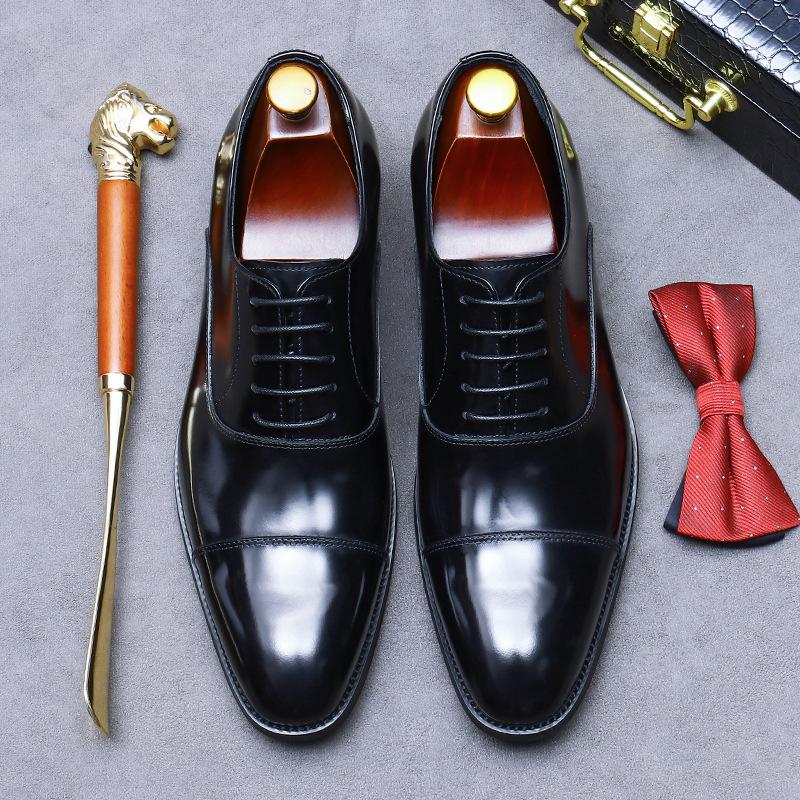 European Version Hand-polished Leather Shoes Men's Genuine Leather Cowhide Glossy Three-joint Business Dress