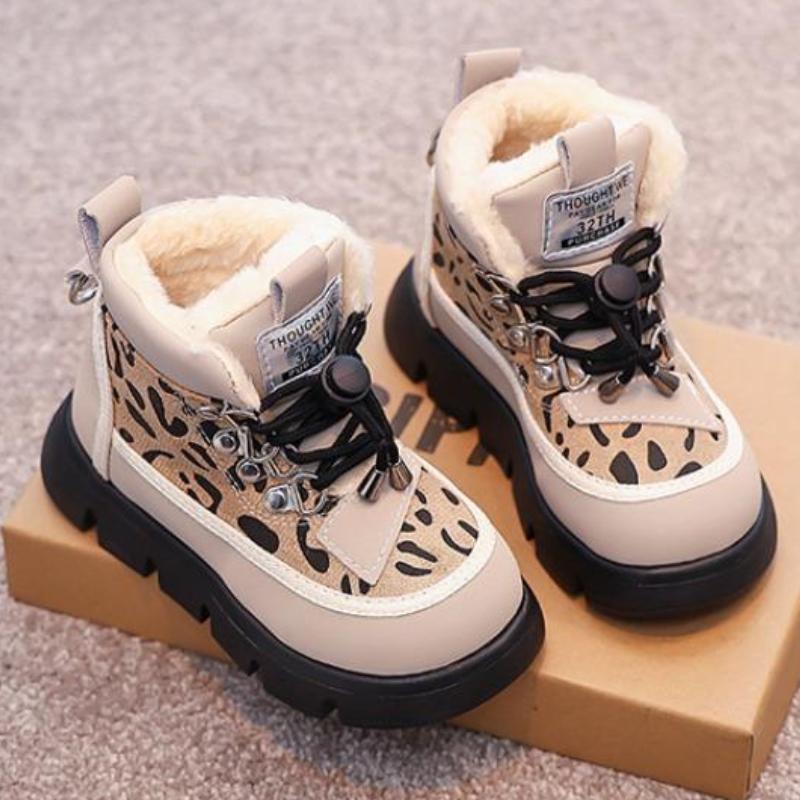 Kinder Schneestiefel mit Leopardenmuster, warm, dicksohlig, Winter, Mädchen, weichsohlig, bequem, lässig, Plüschstiefel