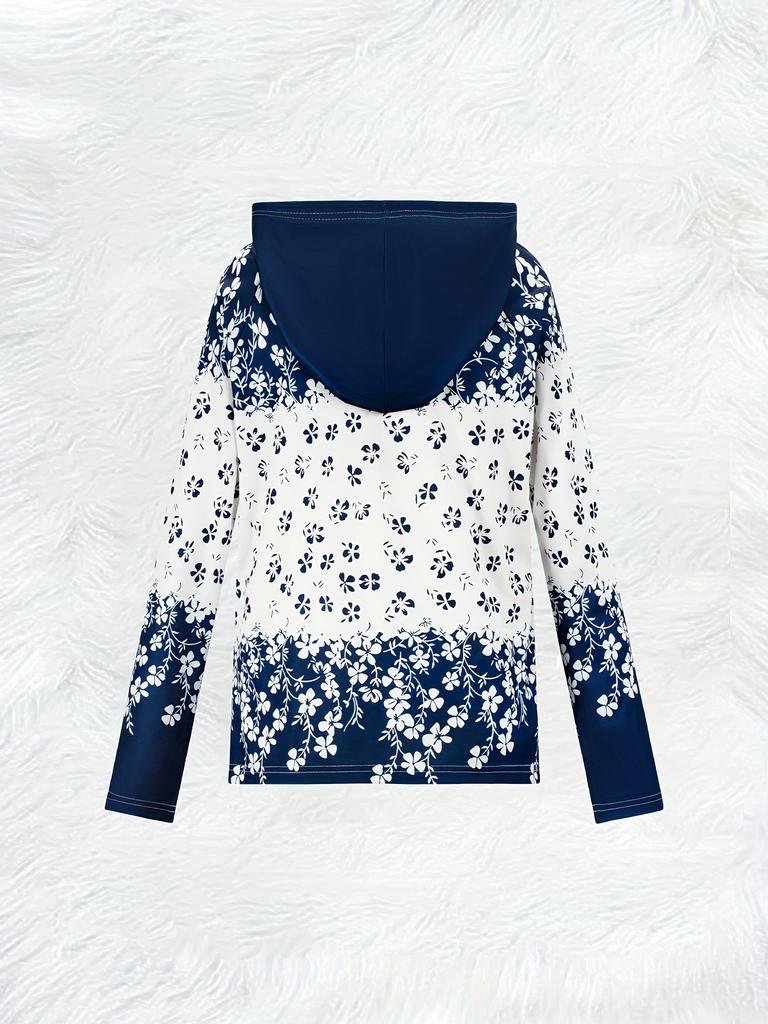 Bedrucktes Design Frühjahrs- und Herbstmodelle Lässiger Stil Blau-Weißes Blumenmuster Damen Freizeitjacke