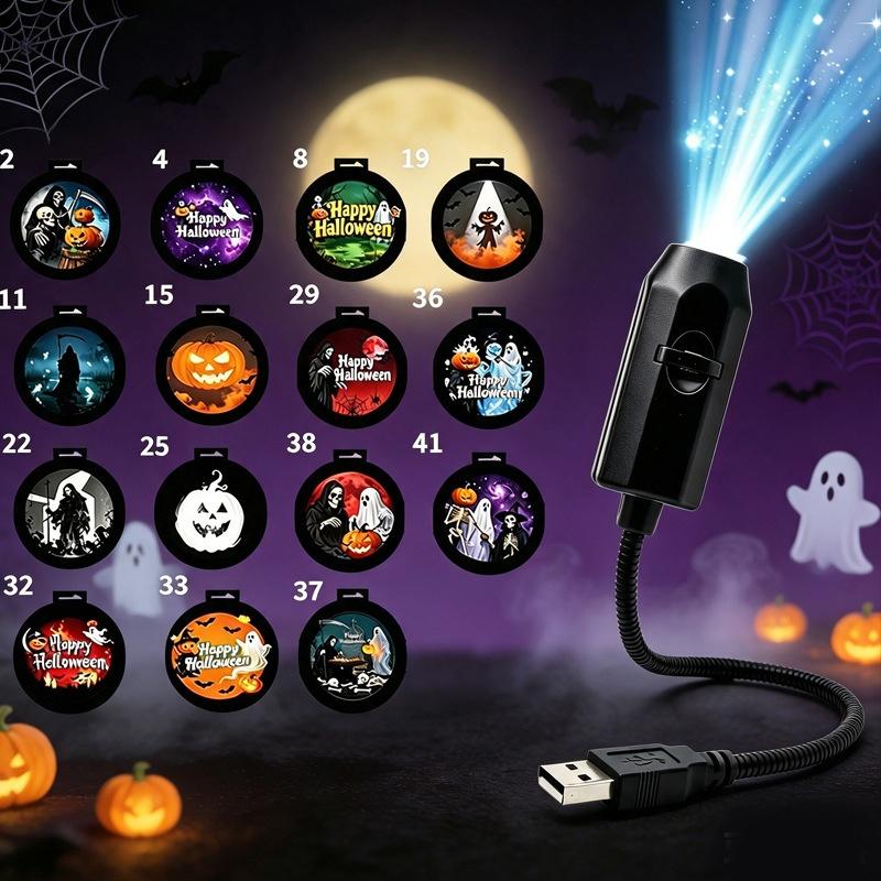 1 Set Party-Weihnachtsdeko USB-betrieben Weihnachten/Halloween Projektorleuchten mit Weihnachtsmann/Lebkuchenmann/Elch-Mustern Spotlight