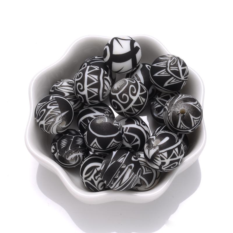 10Pcs 15mm Colorful Print Leopard Pattern Silicone Beads Ball Shape Teething Jewelry Beads For Teether Pacifier Chain Necklace