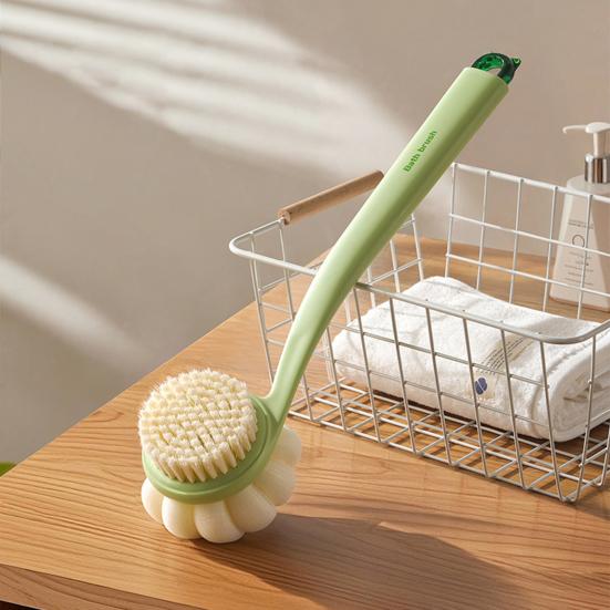 Bath Scrub Brush with Extended Anti-Slip Handle Double-Sided Back Rub Exfoliation Back Scrubber