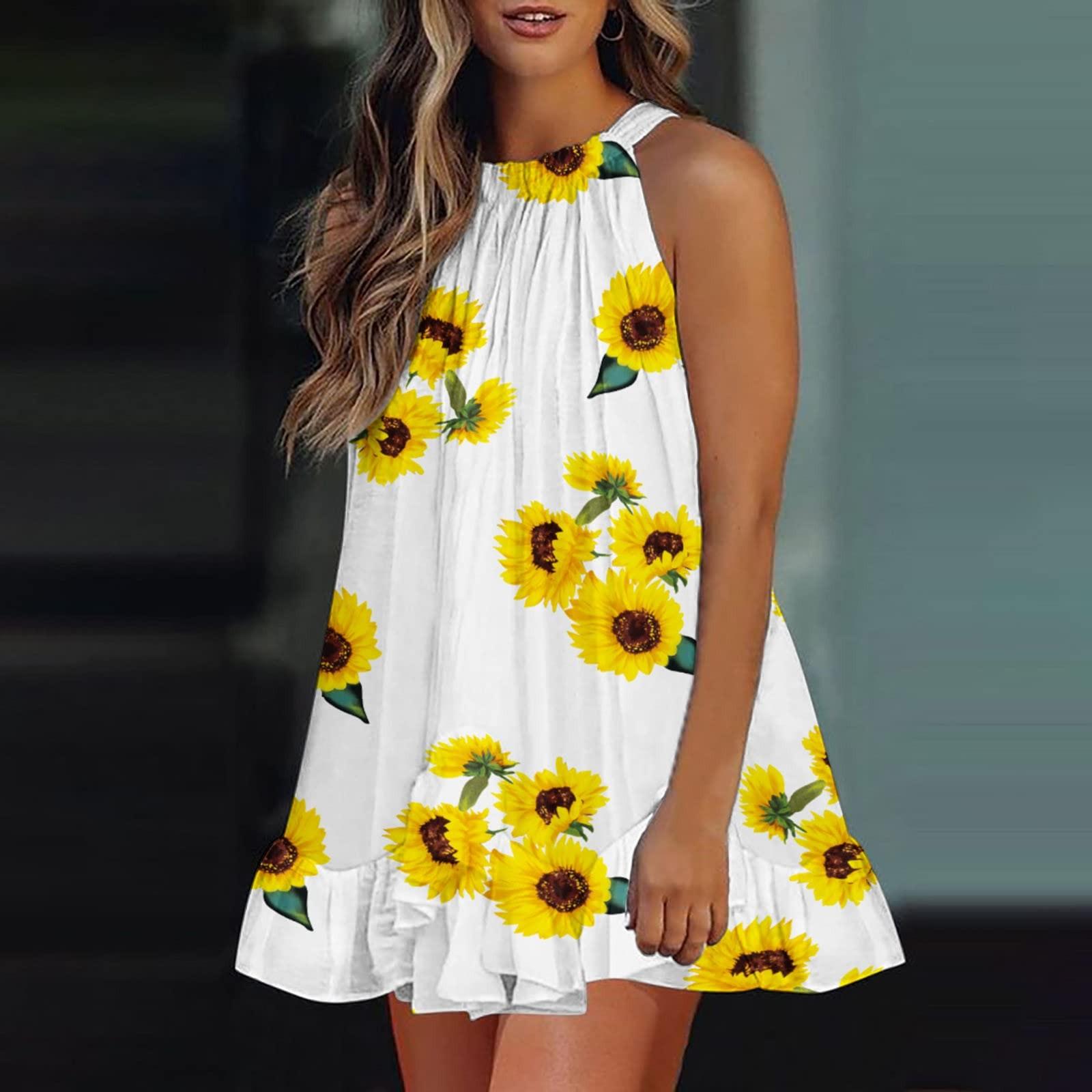 

(проектор)Женское модное повседневное летнее свободное удобное платье без рукавов с принтом в складку L белый