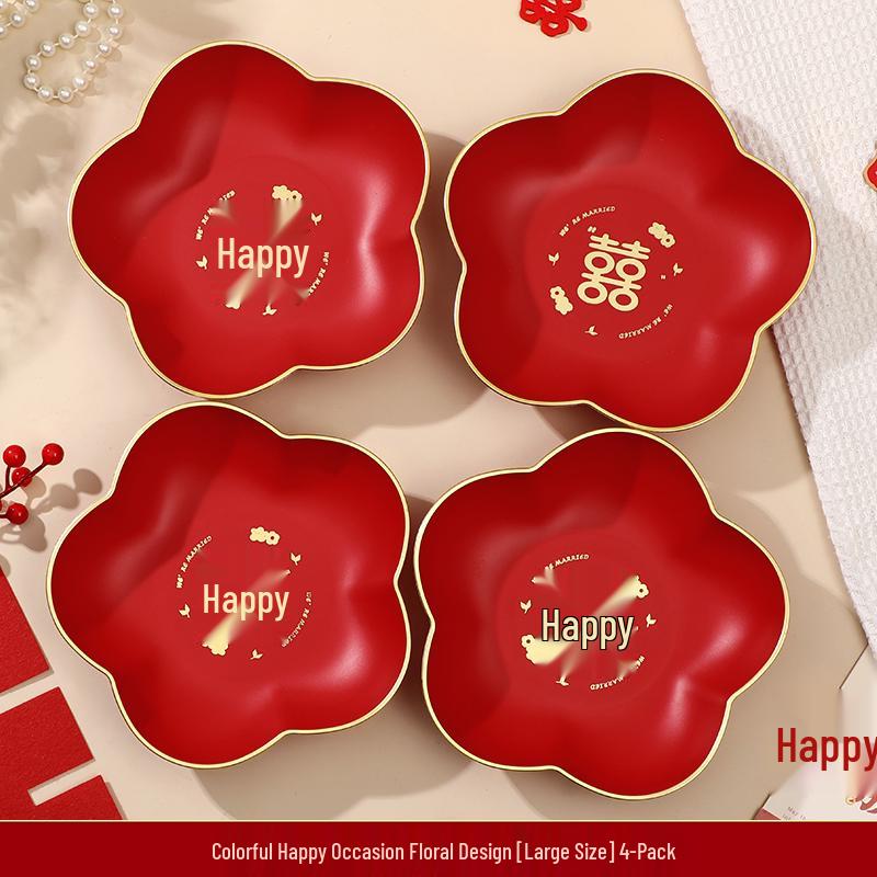 Wedding & Engagement Fruit and Candy Plate - Elegant Red Ornament for Living Room