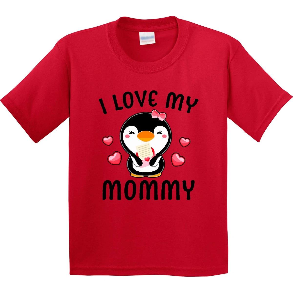Inktastic I Love My Mommy With Cute Penguin And Hearts Youth kids boys T-Shirt Valentines 150