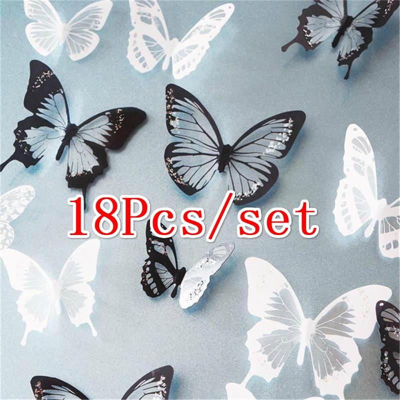 18 pz/set fai da te 3D adesivi murali farfalla decalcomania di arte farfalle in PVC decorazioni per la casa