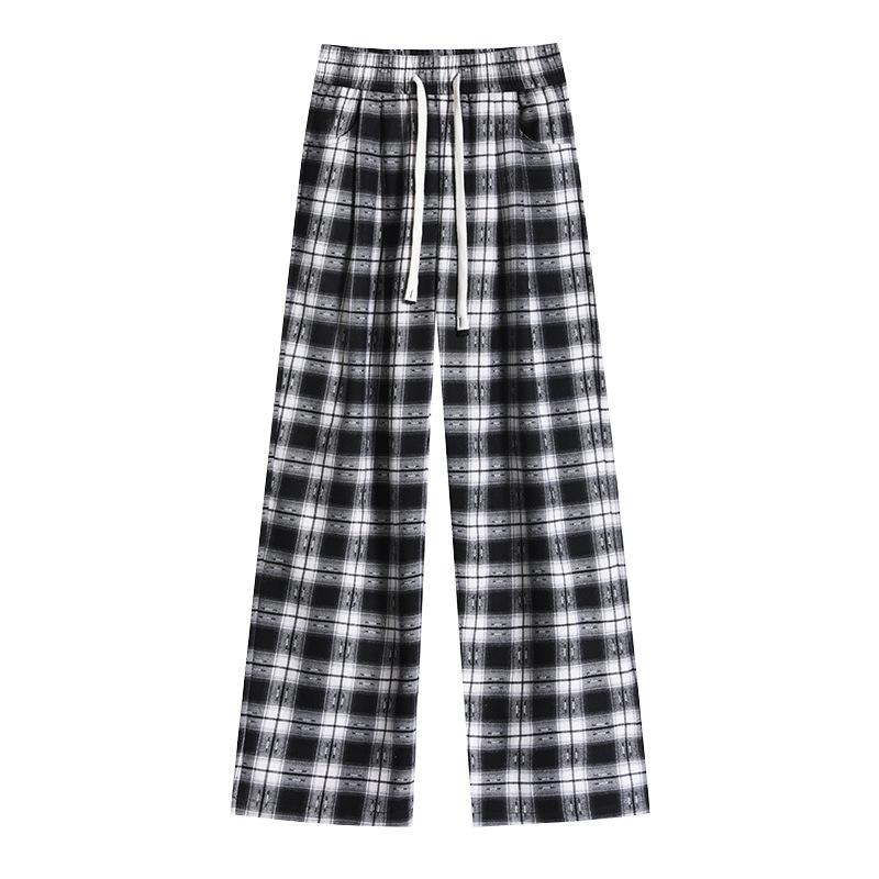 Retro Checkered Thin Wide-leg Pants Loose and Casual Small-sized Sun-proof and Mosquito-proof Straight-leg Pants