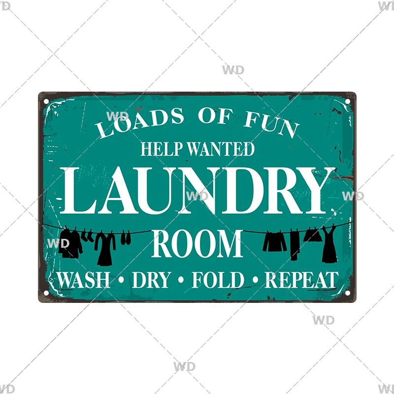 Laundry Vintage Tin Sign Funny Metal Plaque Pin Up Girl Retro Plate Wall Art Painting for Home Room Washroom Posters Decor