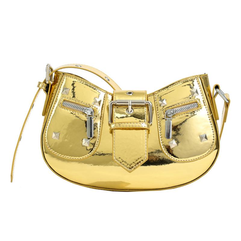 

Женская сумка свежий и милый стиль персонализированная лазерная заклепка женская сумка под мышку новая для commuters путешествий на плечо messenger bag золотой