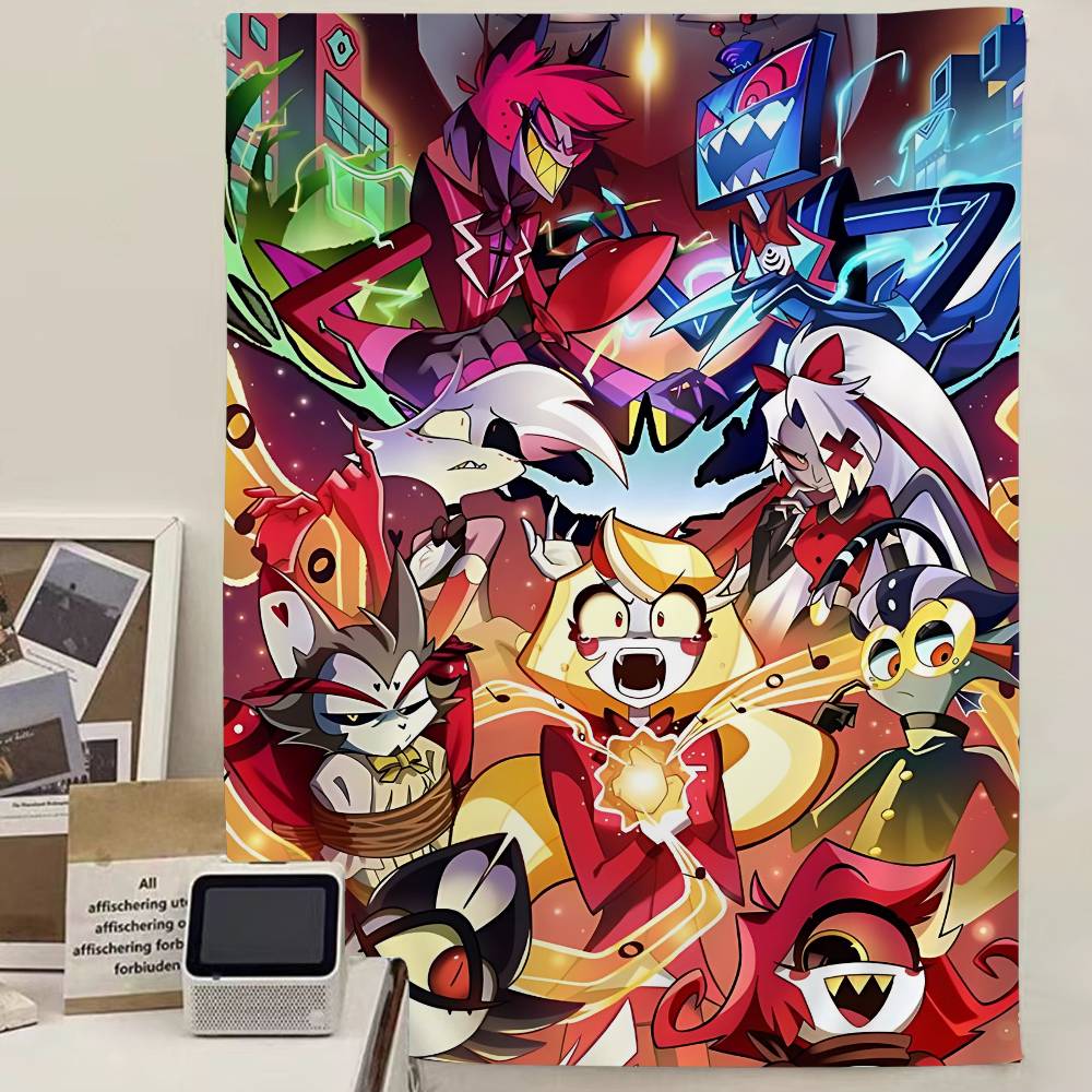 

HHazbin Cartoon Hotel Printed Large Wall Tapestry Hanging Tarot Hippie Wall Rugs Dorm Home Decor 74x94cm(29x37in)
