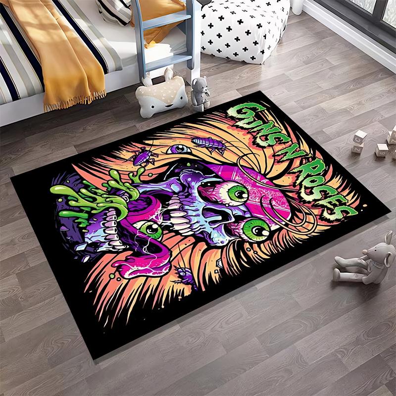 Skull Band Art: Guns N' Roses Design Non-slip rug suitable for living room and bedroom sofas