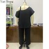 Women Pajama Set,Plus Size Off‑Shoulder Letter Print Loose Short Sleeve Long Pants Loungewear For Sleep Home Wear