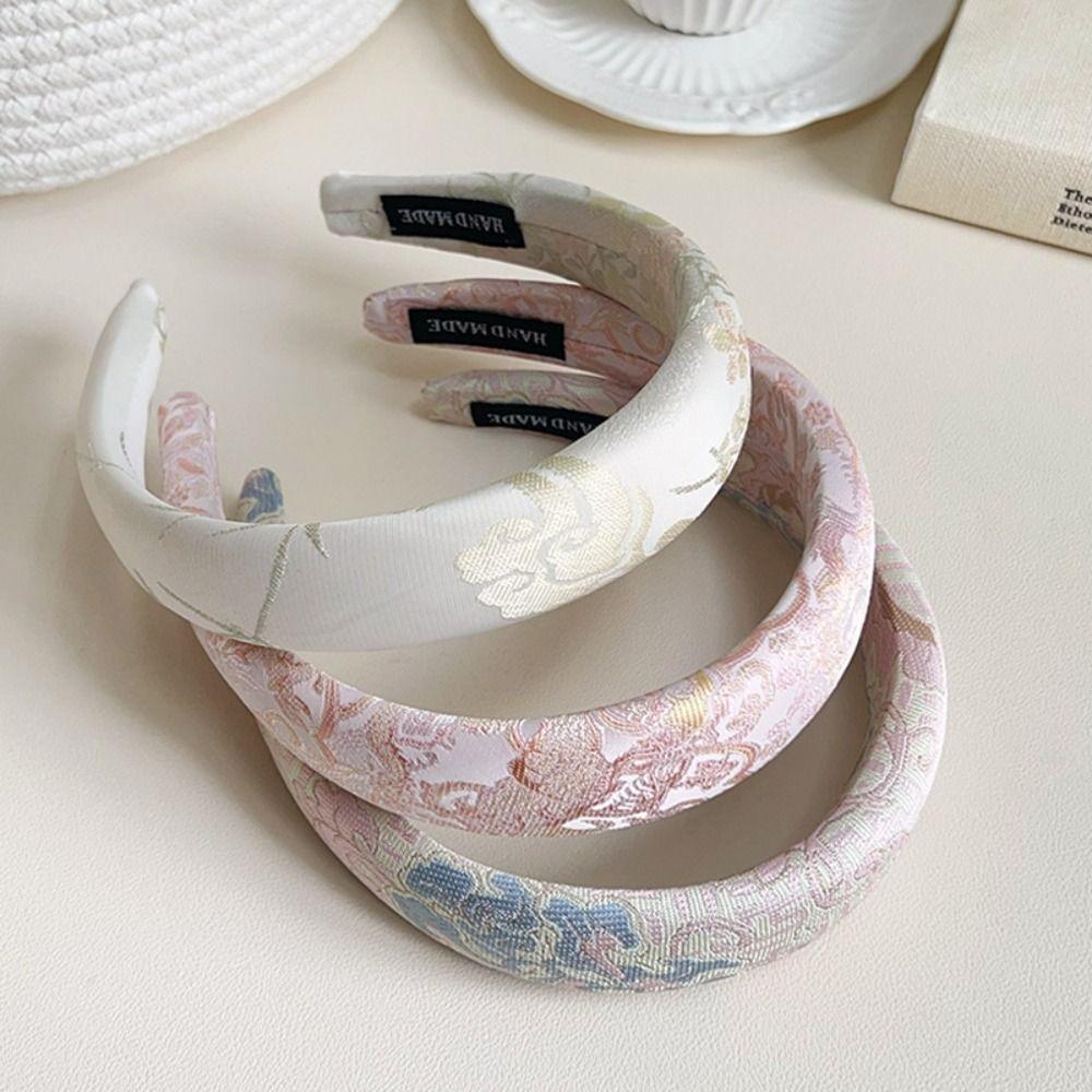 Retro Satin Jacquard Hair Hoop Sweet Exquisite Headband Vintage Chinese Embroidery Headband Girls