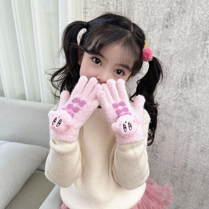 Autumn and Winter Korean Children's Knitted Writing Gloves Warm and Cold Proof Five Finger Gloves Kirby Cycling Gloves
