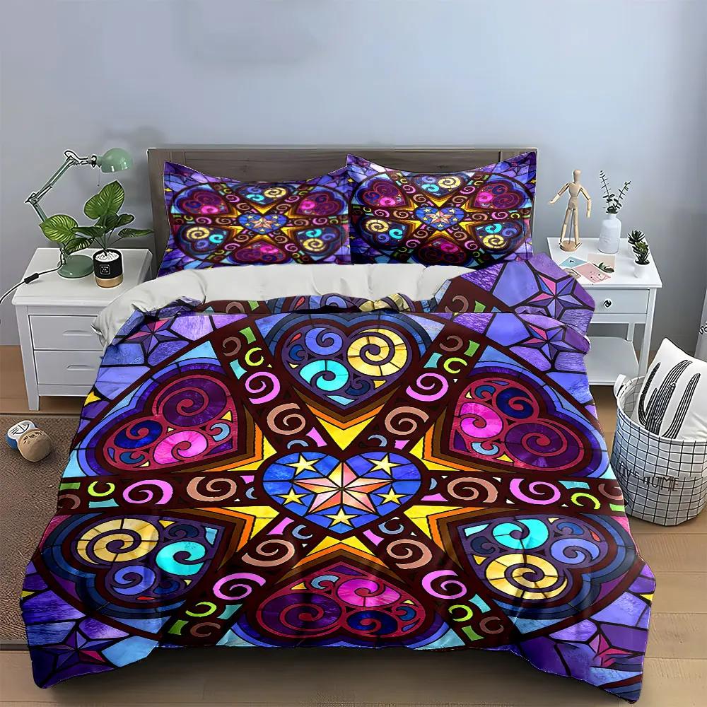 "Stained Glass Heart Decor Set" Soft Comfortable Duvet Cover Bedding Set Included 1*Duvet Cover & 2*Pillowcases gift
