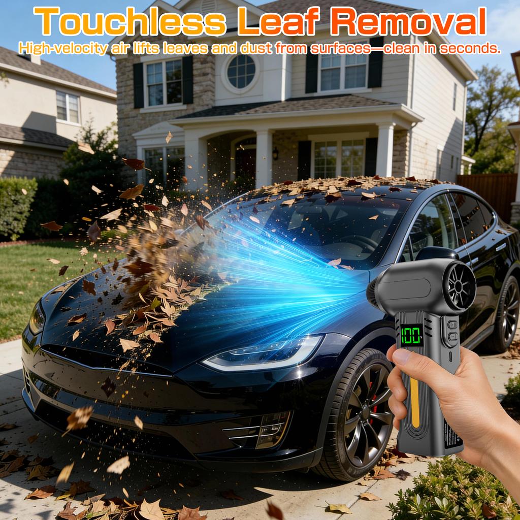 5 Gears Adjustable Jet Fan Multi Outlet Nozzles Strong Blowing Electric Air Duster Car Snow Removal Type-C Charging 90000RPM Turbo Blower Cordless