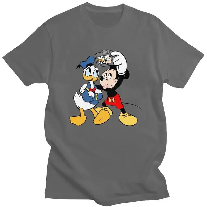 Mickey Mouse Donald Duck Minnie T Shirt for Men Pure Cotton Tshirt Graphic Tee Short Sleeve T-shirts Fitted Clothing Merch