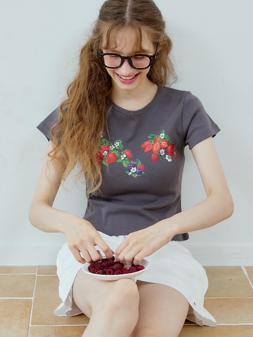 Double Hips Strawberry Baby Fit Short Sleeve T-Shirt (Charcoal) Charcoal