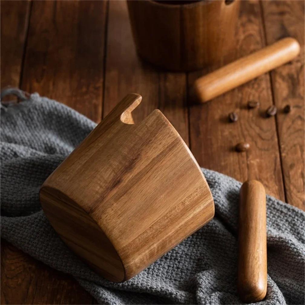 Acacia Wood Coffee Grounds Knock Box Easy Carry Wood Removable Knock Bar Coffee Grounds Box Coffee Bar Accessories Cafe Home Use