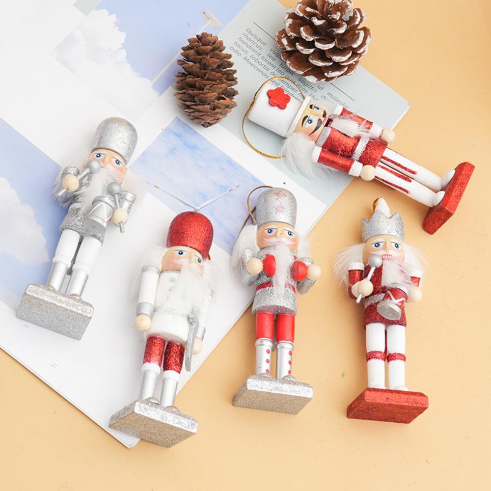 5Pcs/Set Wood Nutcracker Puppet Ornament with Hanging Rope Multiple Style Nutcracker Soldier Pendant Classic Glitter