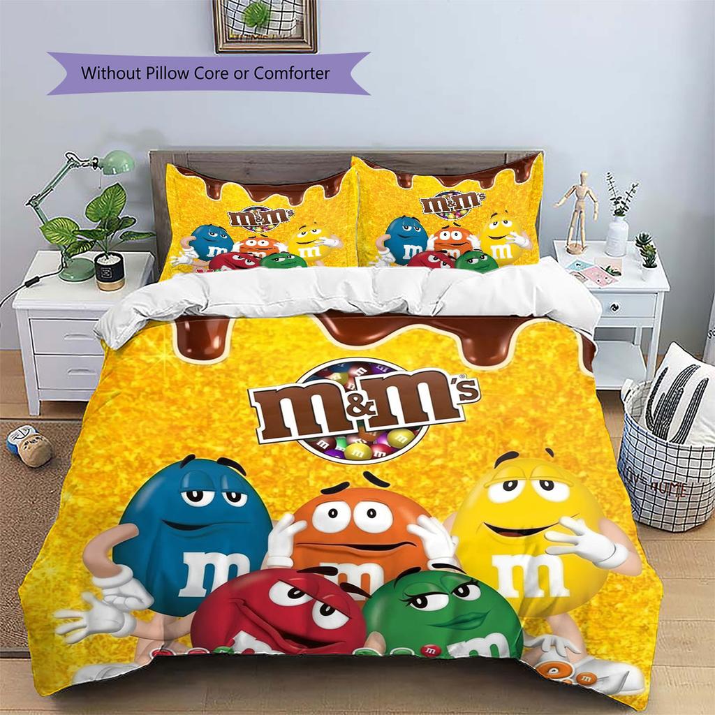 Pościel z wzorem imion M&M's, Zestaw kołdry Pokrowiec na kołdrę Poszewka na poduszkę Domowy prezent urodzinowy(1 * poszwa na kołdrę + 2 * poszewki na poduszki, bez rdzenia)