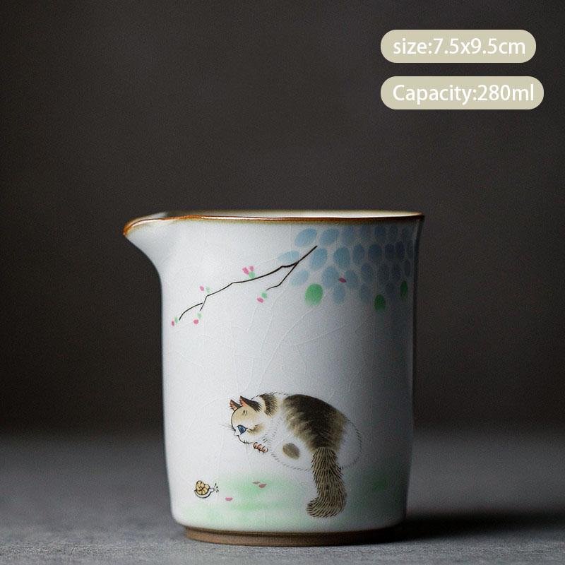 Chinese Retro Ru Kiln Ceramic Fair Cup Tea Strainer Hand-painted Cute Cat Teacup Handmade Tea Infusers Tea Set Accessories