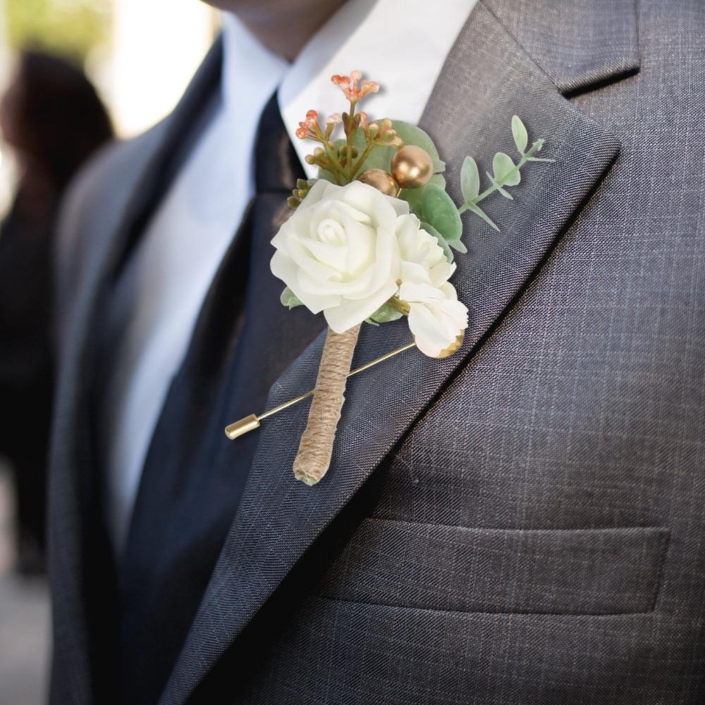 Set of 8 Rose Boutonniere for Men Wedding with Pins Groom Artificial Flower Boutonniere for Wedding Ceremony Formal Dinner Party Prom Flowers