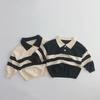 Children's POLO Sweater: Two-Button Striped Lapel, All-Season Korean Style for Boys & Girls