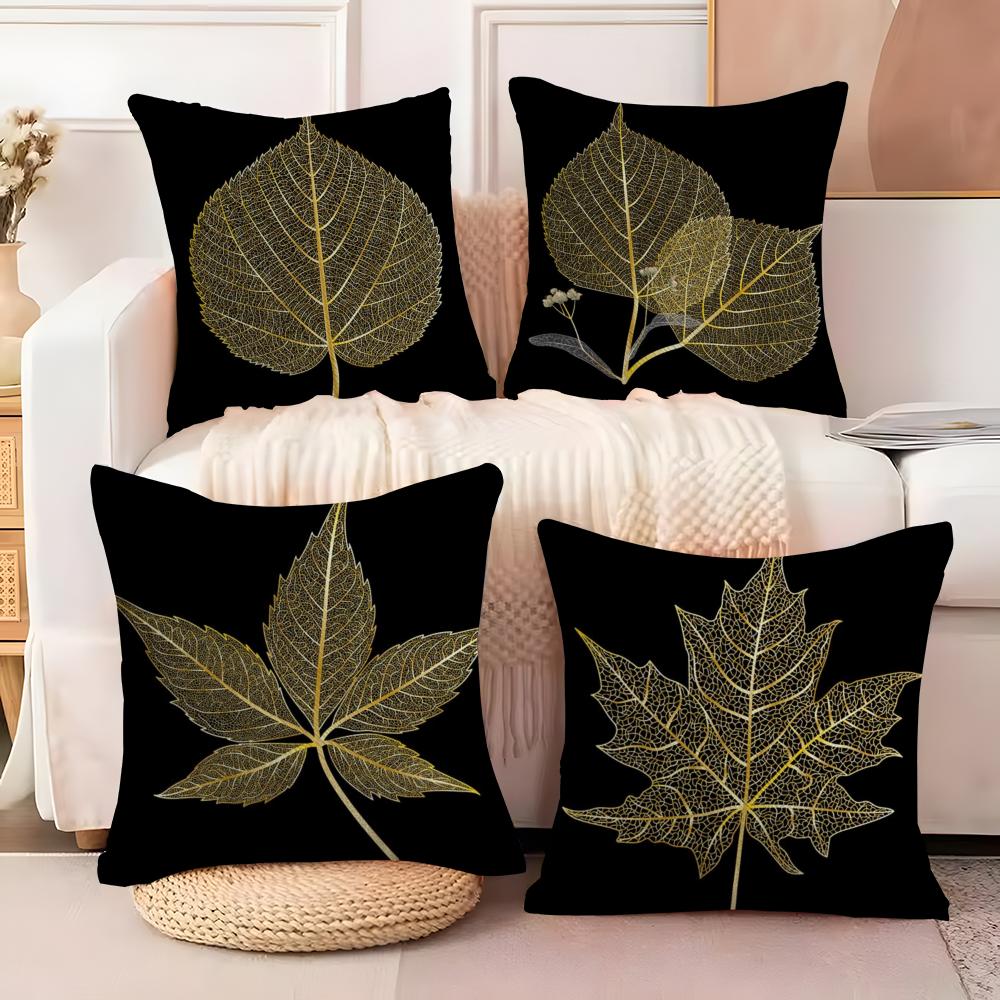 Simple Gold Line Leaf Pattern Pillow Case Sofa Living Room Bedroom Headboard Backrest Cushion Square Cushion