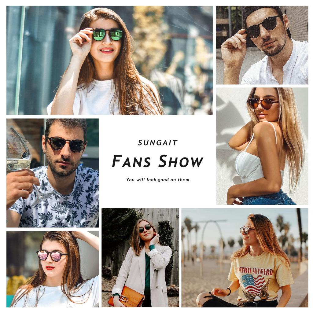 SUNGAIT Klassische Vintage Runde Polarisierte Sonnenbrille für Herren und Retro UV400 JP Damen, Stil, Schutz, SGT166-HDML