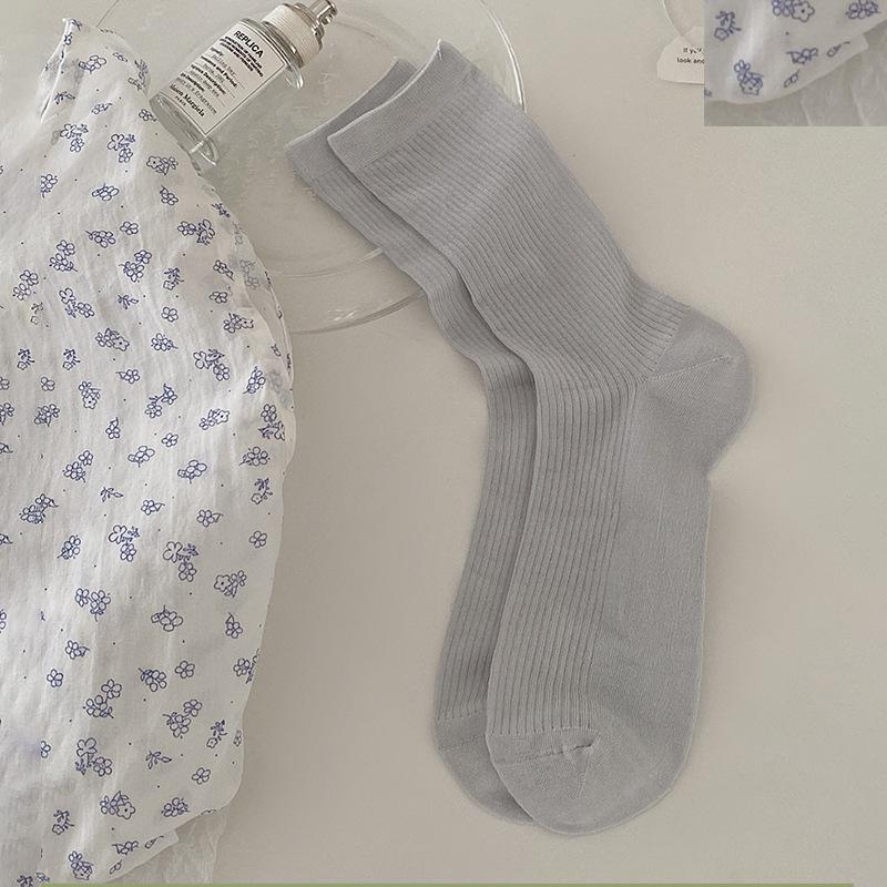 Summer Socks Women 76% Lyocell Silk Thin Breathable Solid Color Long Socks Korean Style Casual Streetwear Middle Tube Socks Sox